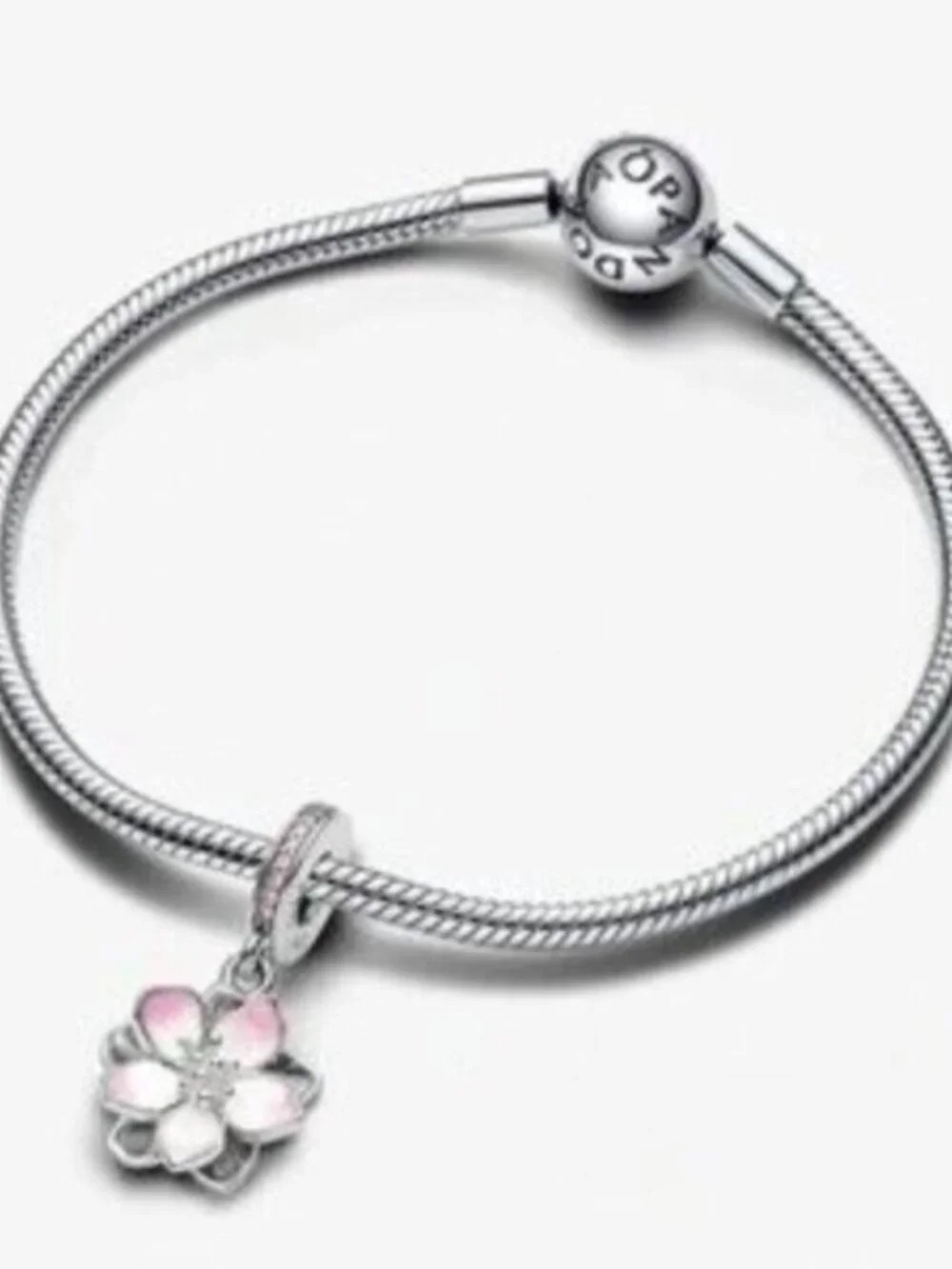 Pandora Silver Bracelet with Pink Flower Dangle